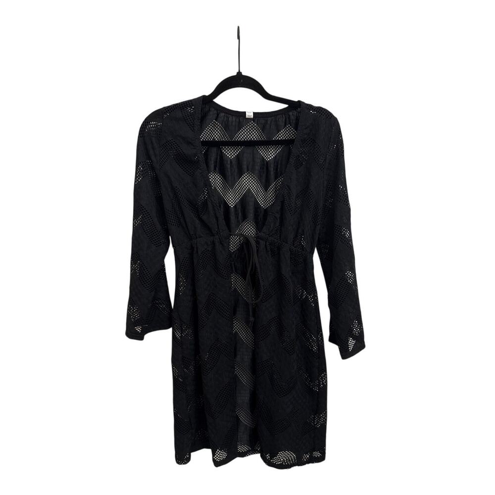 Coast to Coast Black Swim Beach Coverup Vacation Knit Tie Front Size Small